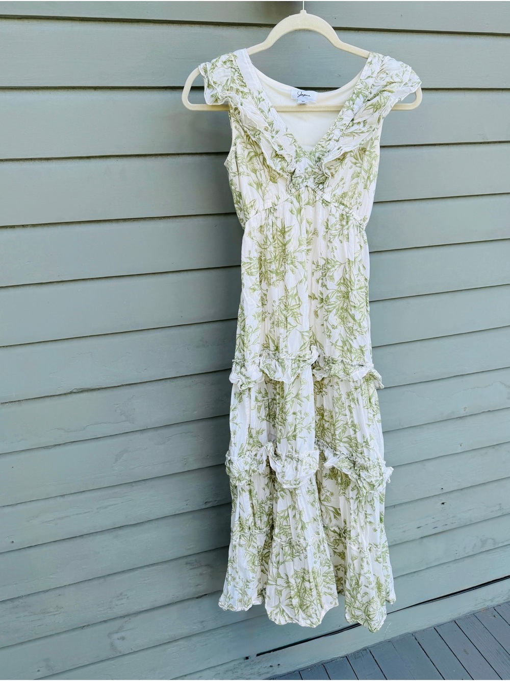 Light Green Floral Tiered Maxi Dress